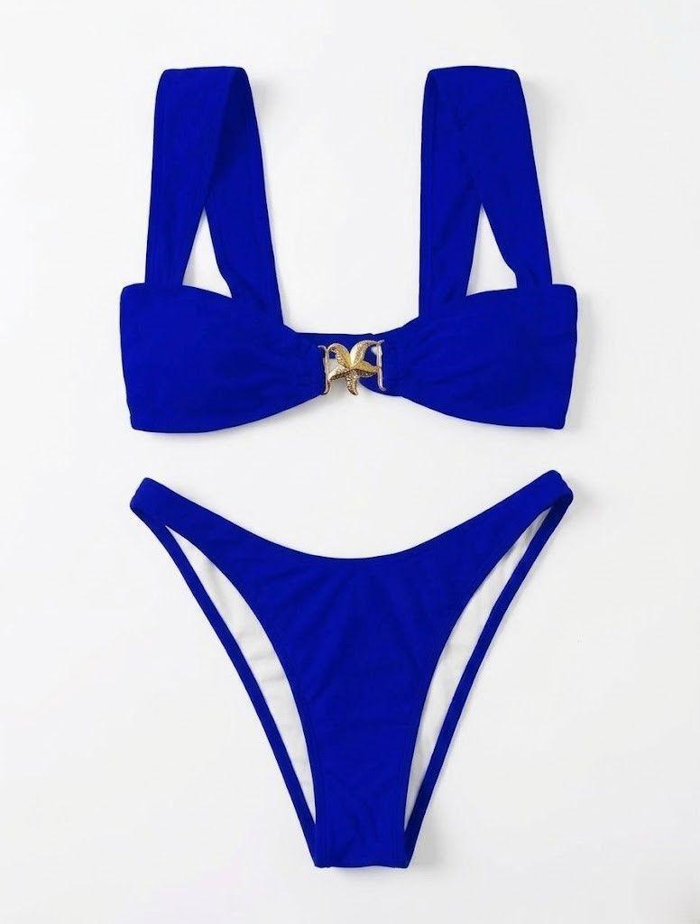 Bikini Dos Piezas Azul Real Top con Estrella Dorada-6