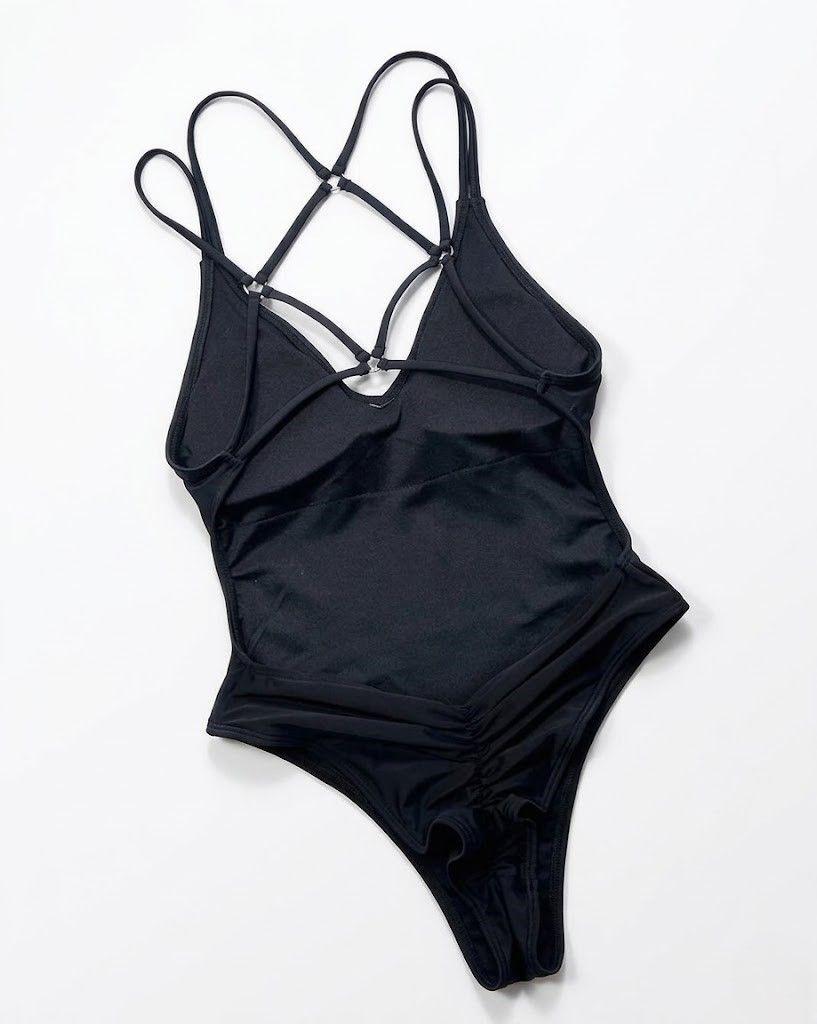 Traje de Baño Entero Negro Corte Alto Escote en la Espalda-6