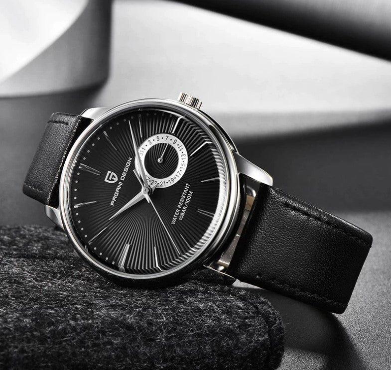 Reloj Hombre PAGANI ESTRATO Clásico Cuarzo Maquinaria Seiko Cuero Negro Genuino-4