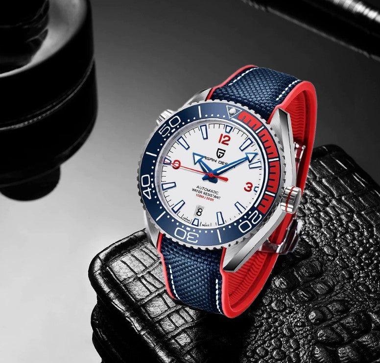 Reloj Hombre PAGANI SEAMASTER SPORT BLUE Maquinaria Automática Acero Quirúrgico Cristal de Zafiro-3