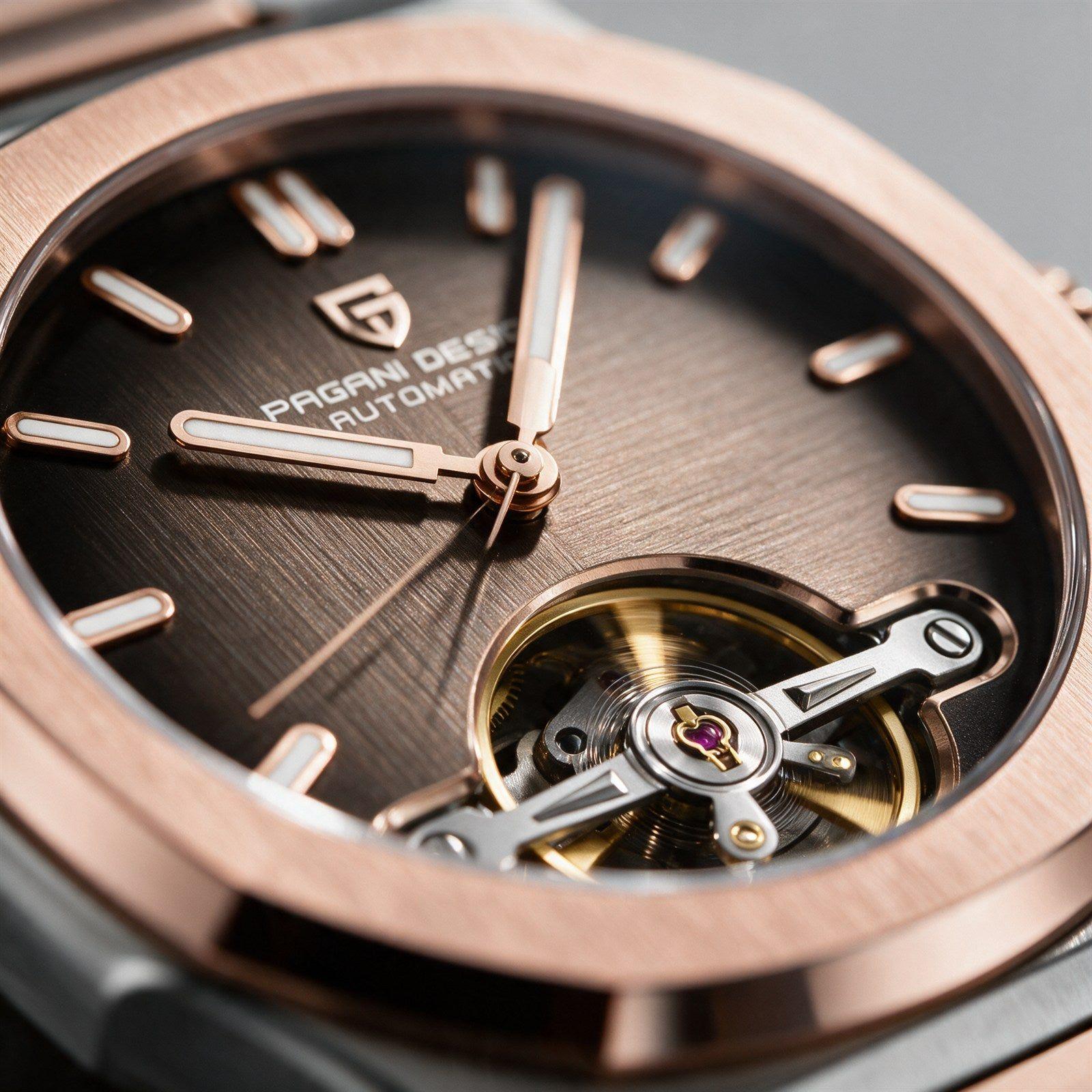 Reloj Hombre PAGANI NAUTILUS TOURBILLON Automático Corazón Abierto Bicolor, Sumergible 100m-2