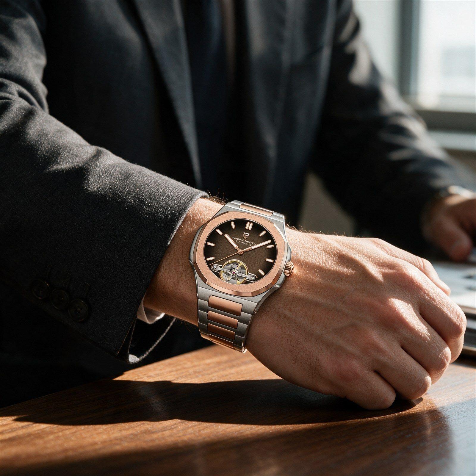Reloj Hombre PAGANI NAUTILUS TOURBILLON Automático Corazón Abierto Bicolor, Sumergible 100m-3