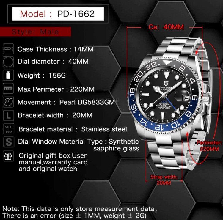 Reloj Hombre PAGANI "GMT Batman" BICOLOR Clásico-Sport Automatico Cristal de Zafiro-5