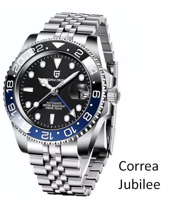 Reloj Hombre PAGANI "GMT Batman" BICOLOR Clásico-Sport Automatico Cristal de Zafiro-7