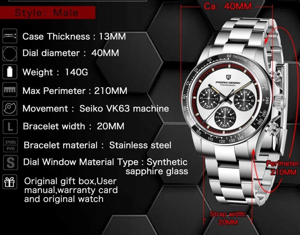 Reloj Hombre PAGANI "DAYTONA Paul Newman", Sport Cuarzo Cristal de Zafiro-4