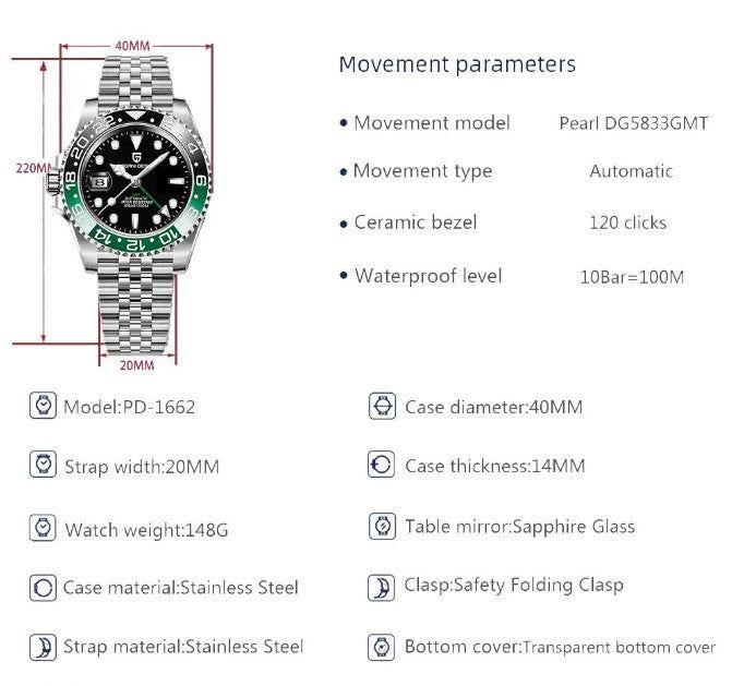 Reloj Hombre PAGANI "GMT MASTER 2 HULK" BICOLOR Clásico-Sport Automático Cristal de Zafiro-3