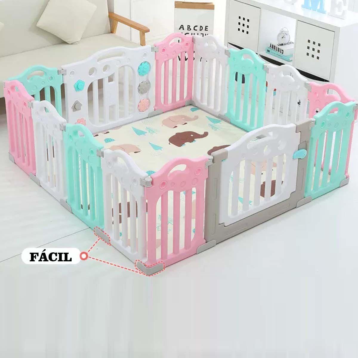 Corral 12+2 Celeste, Rosado Y Gris-1