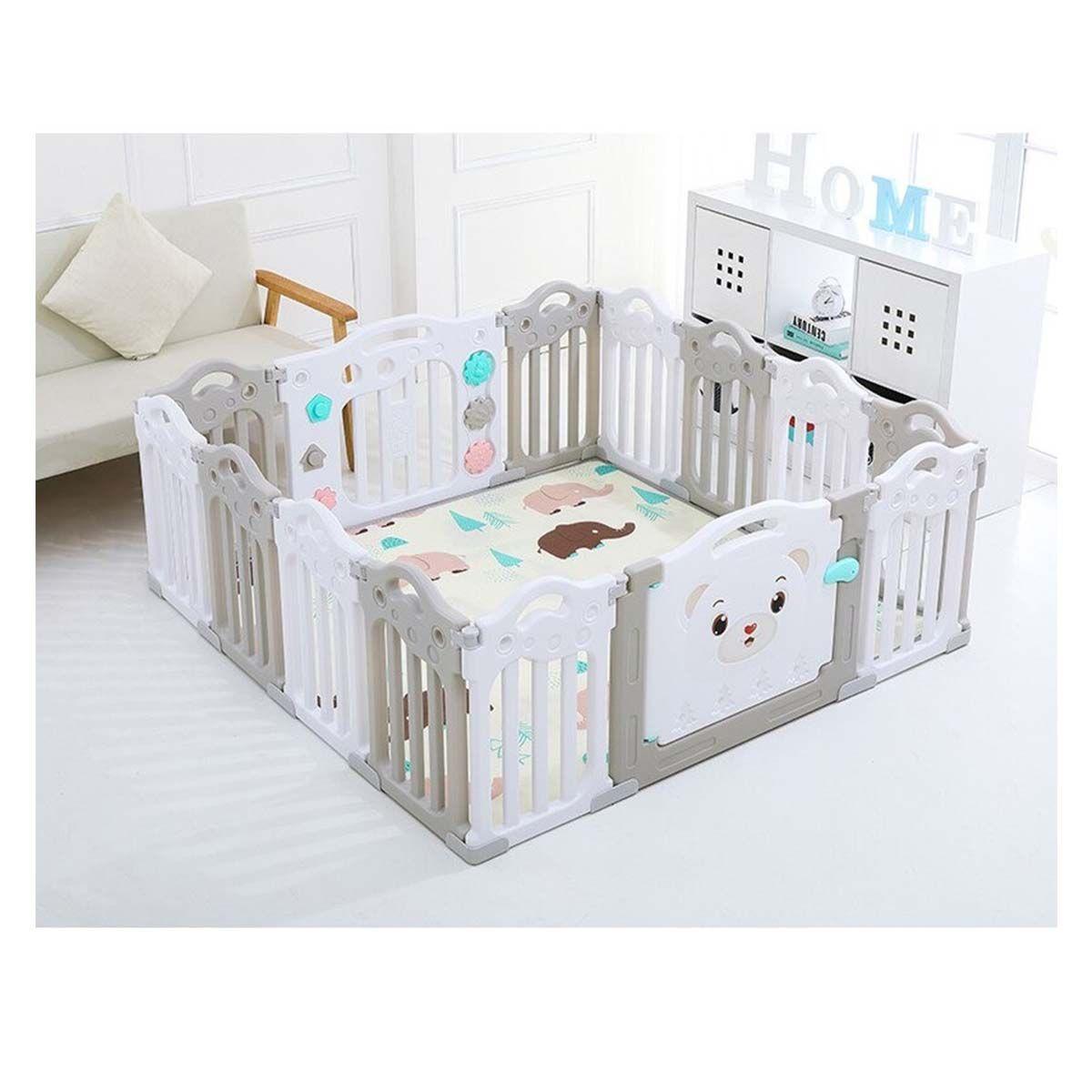 Corral 12+2 Modelo Osito Blanco Y Gris-1