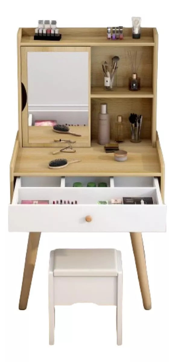 Tocador Con Espejo Deslizante Y Taburete 60x40x130cm-0