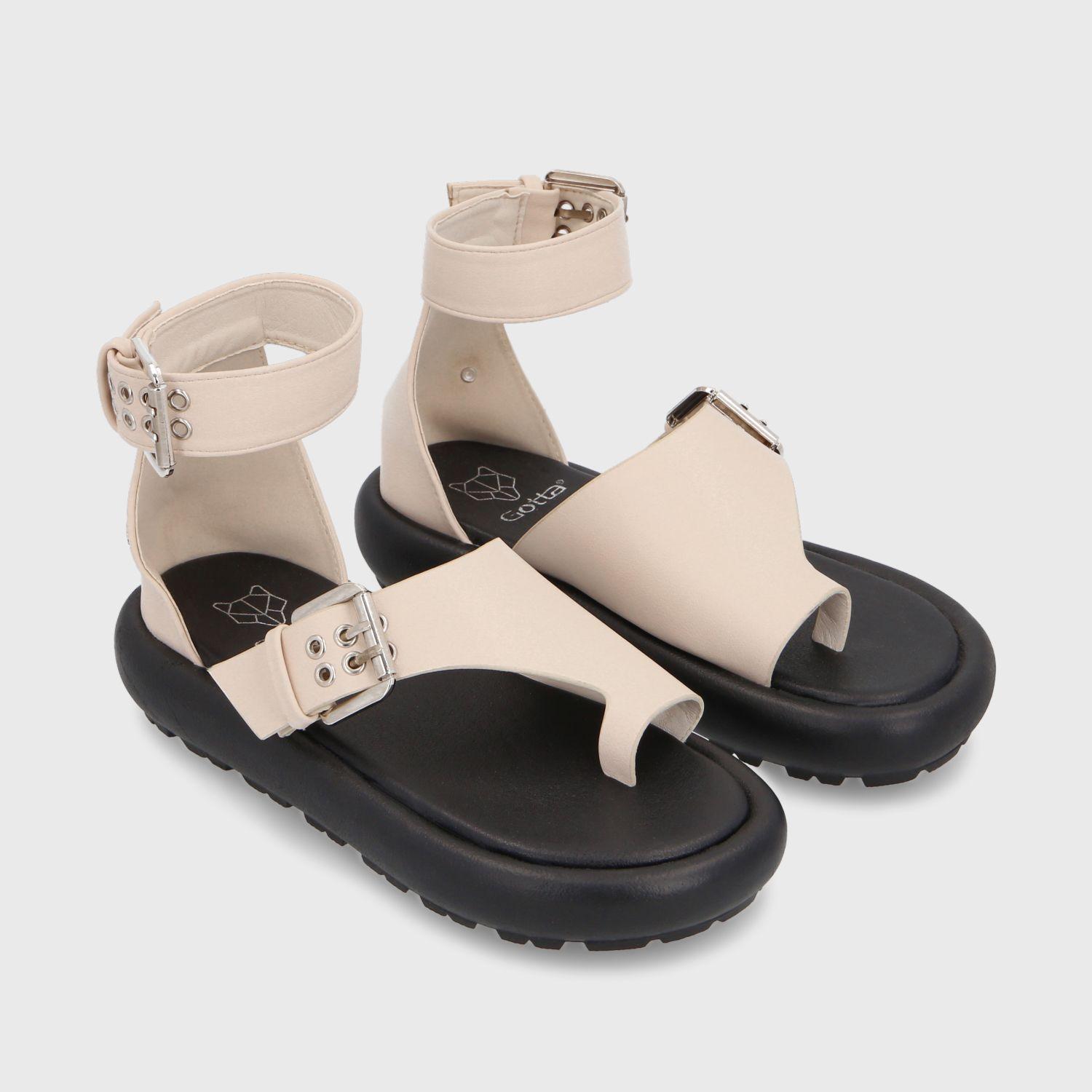 Sandalia Plana Crema Mujer 33722 Gotta-2