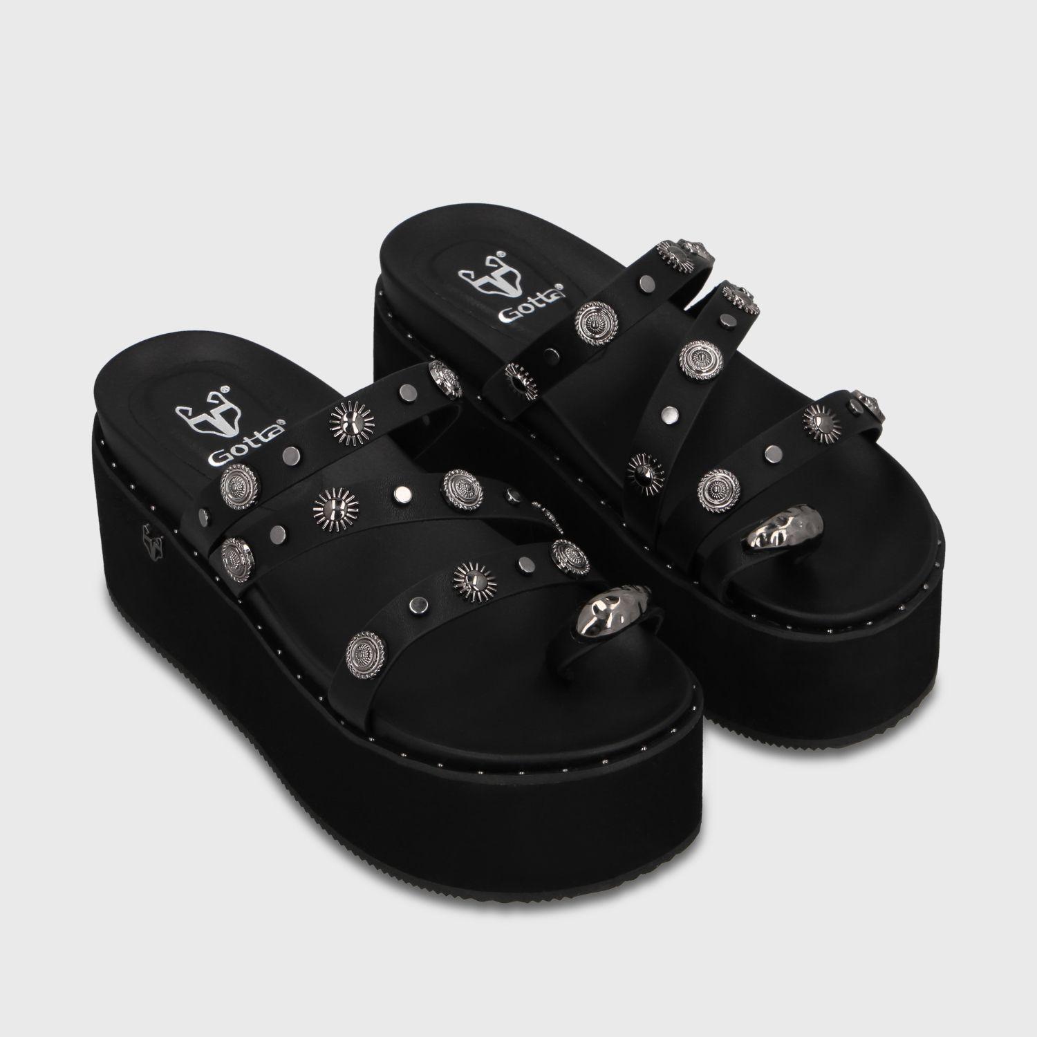 Sandalia Plataforma Negra Mujer 1566G Gotta-2
