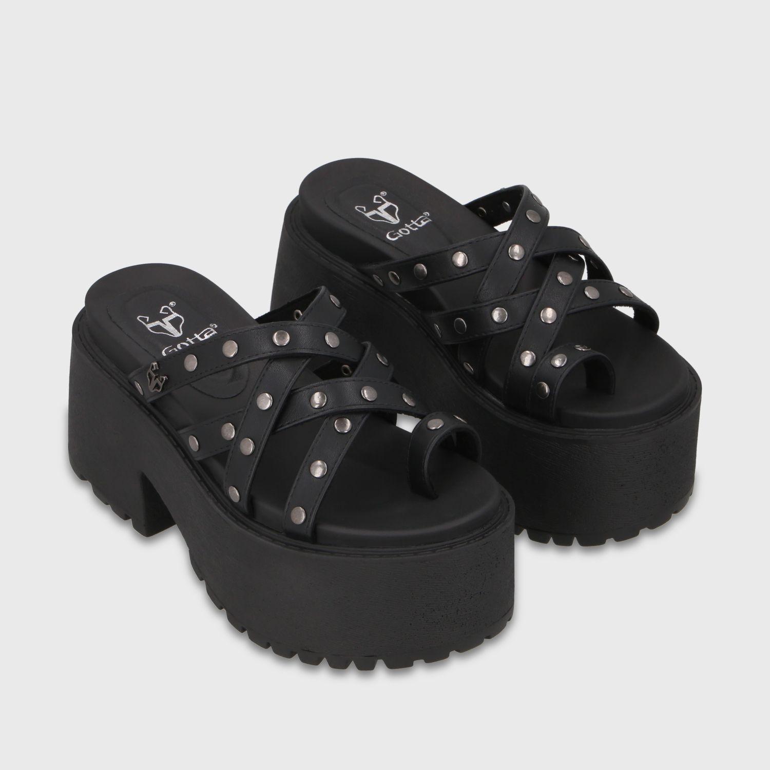 Sandalia Plataforma Negra Mujer 1567F Gotta-2