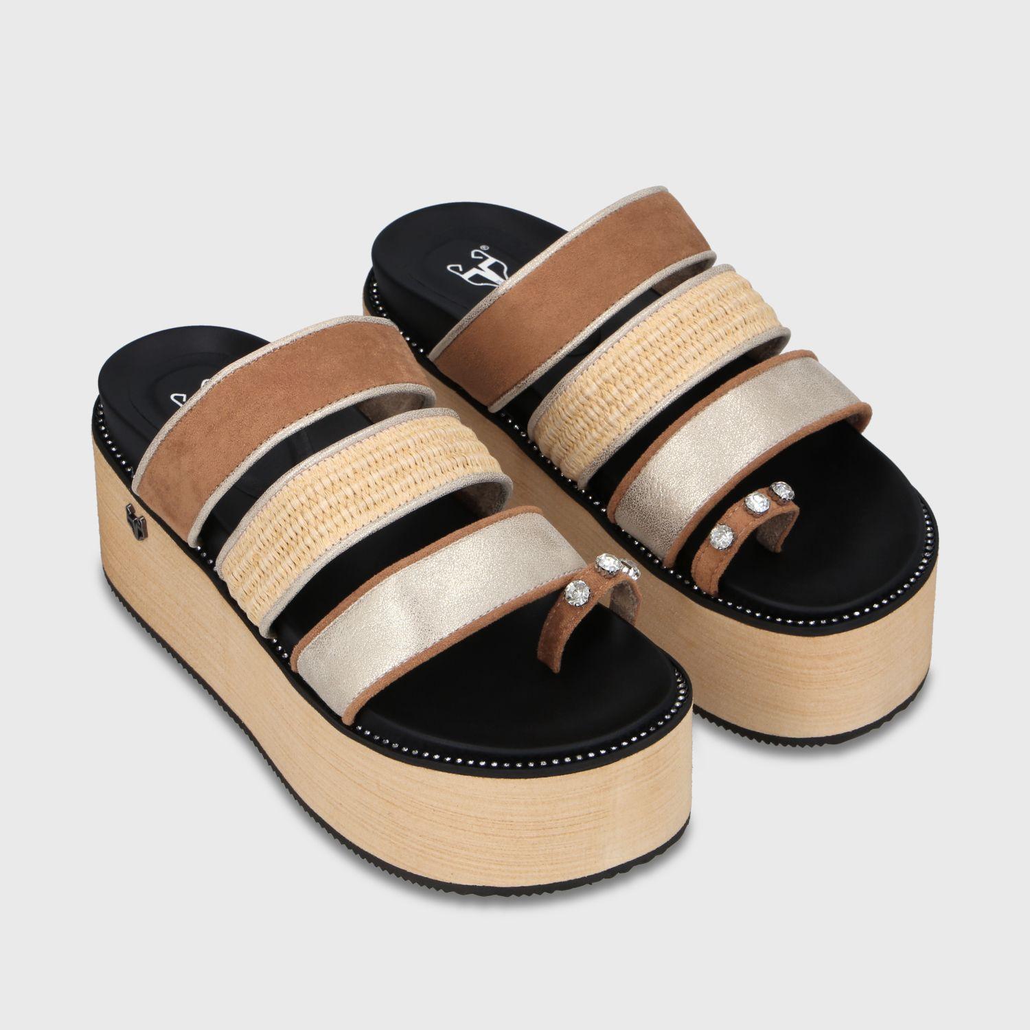 Sandalia Plataforma Beige Camel Mujer 15662 Gotta-2