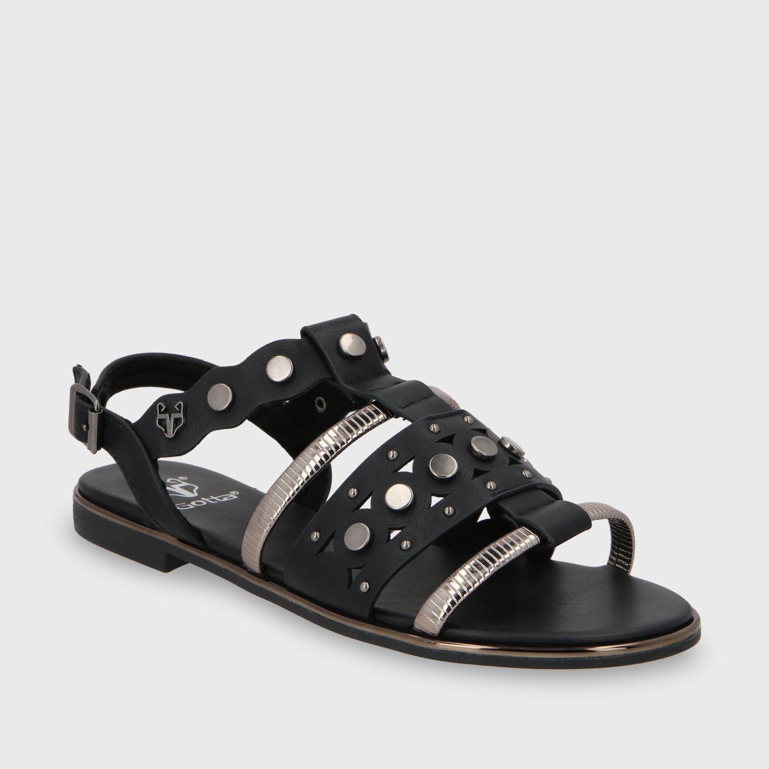 Sandalia Plano Negro Mujer 55212 Gotta-1