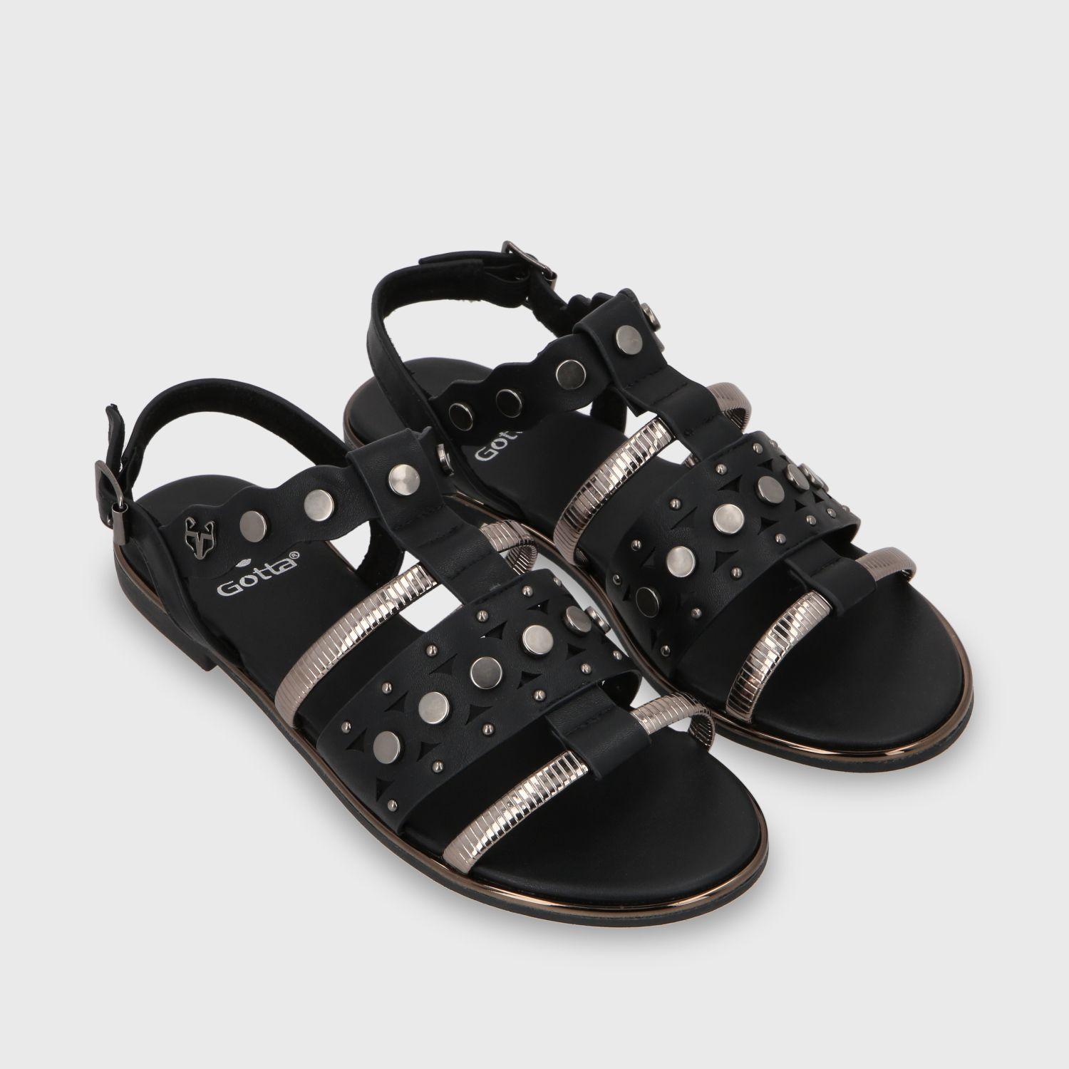 Sandalia Plano Negro Mujer 55212 Gotta-2