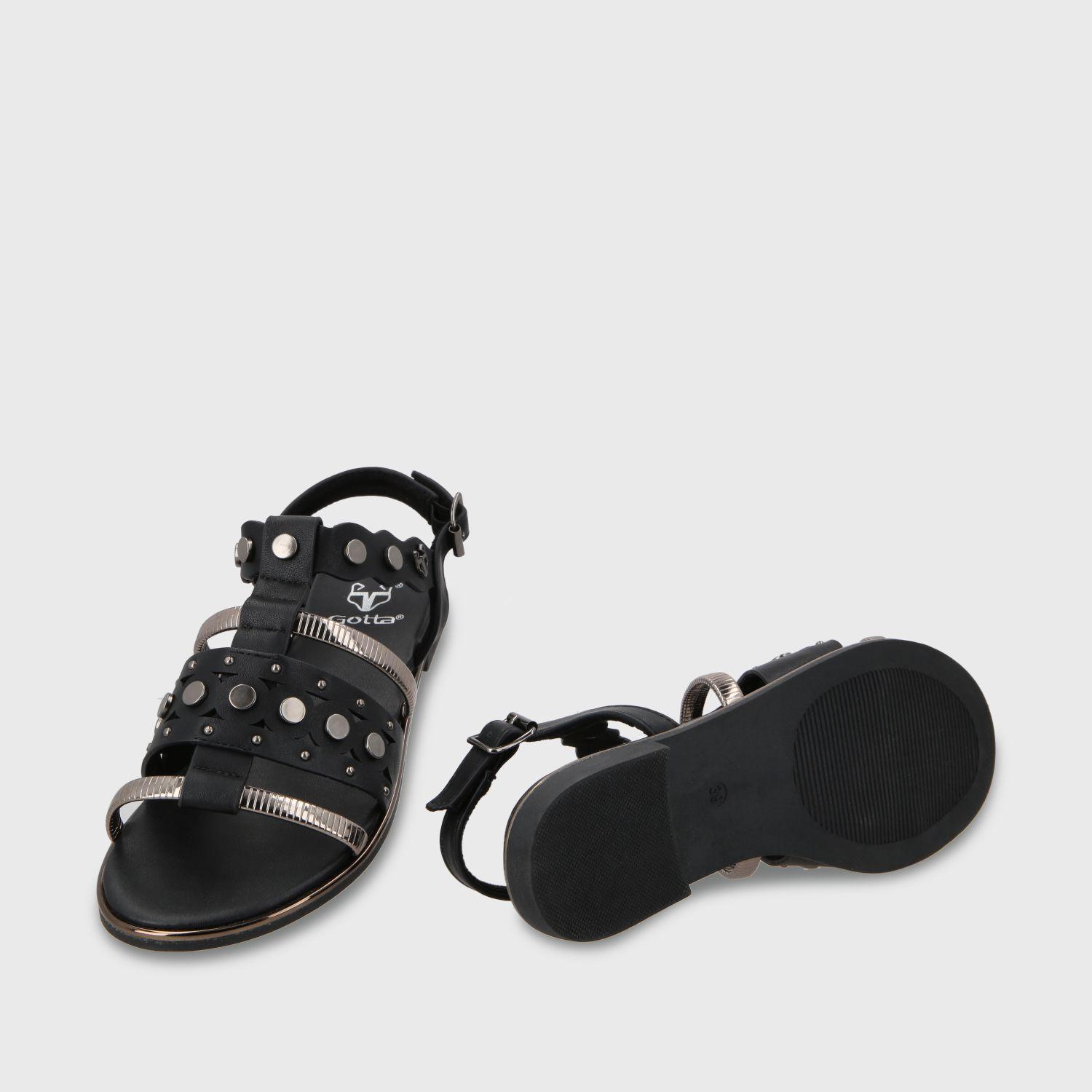 Sandalia Plano Negro Mujer 55212 Gotta-6