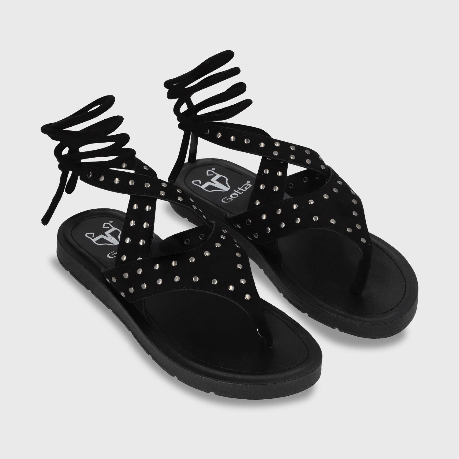Sandalia Plano Negro Mujer 13257 Gotta-2