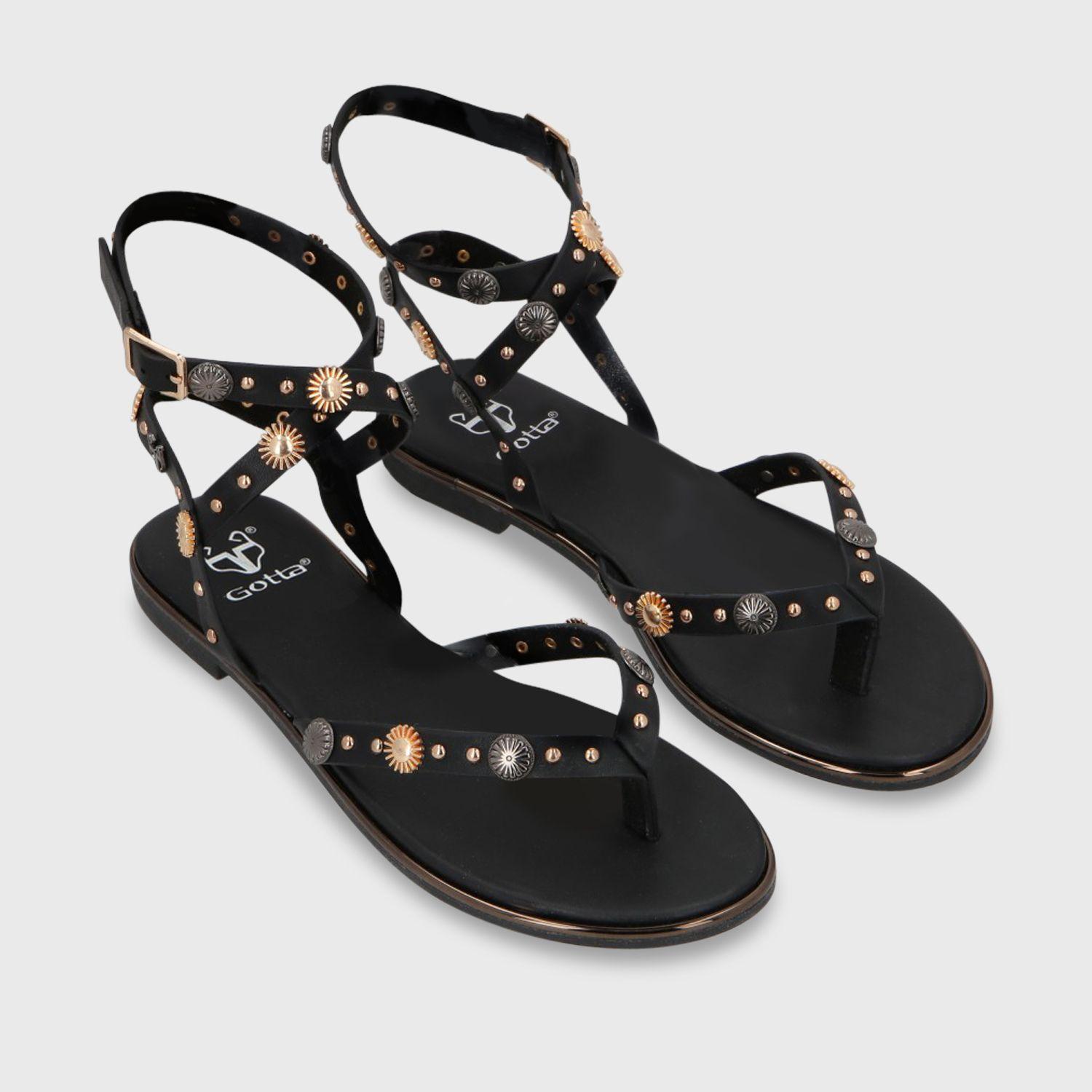 Sandalia Plano Negro Mujer 55211 Gotta-2