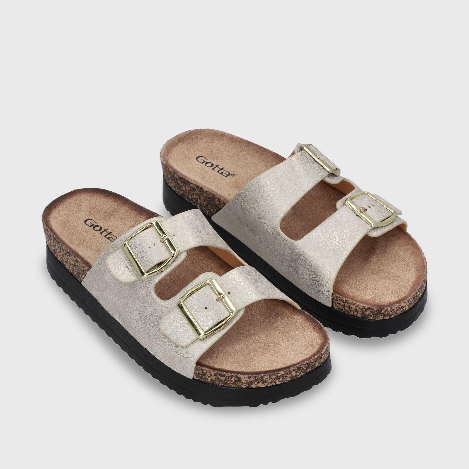 Sandalia Plana Dorada Mujer 12062 Gotta-2