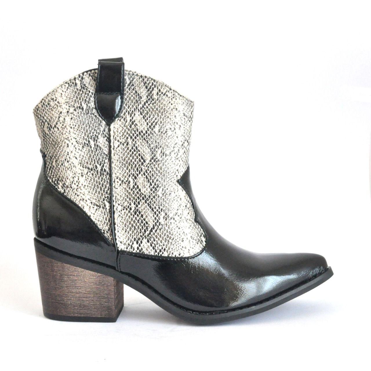 Botín Negro Animal Print Mujer C7306 Gotta-0