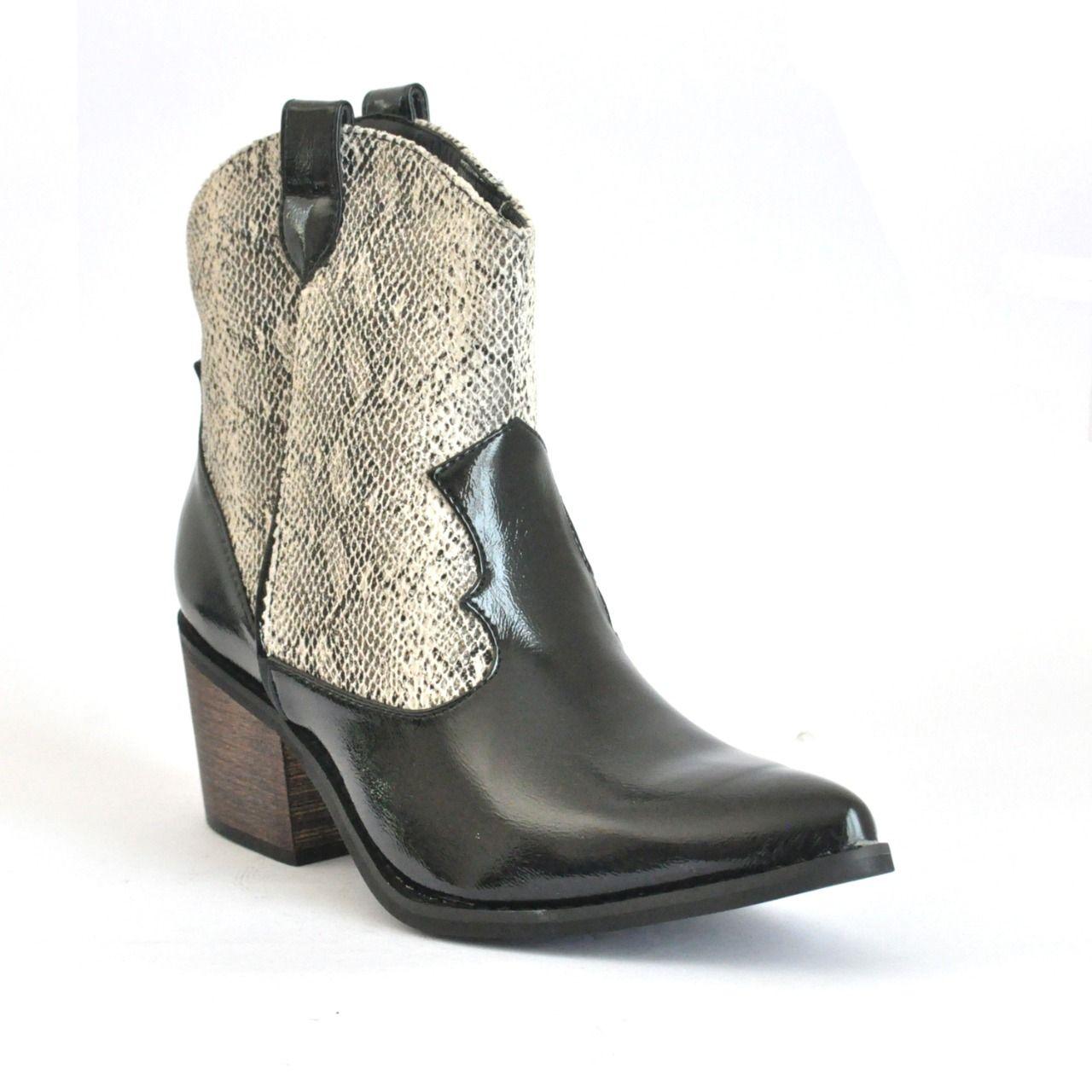 Botín Negro Animal Print Mujer C7306 Gotta-2