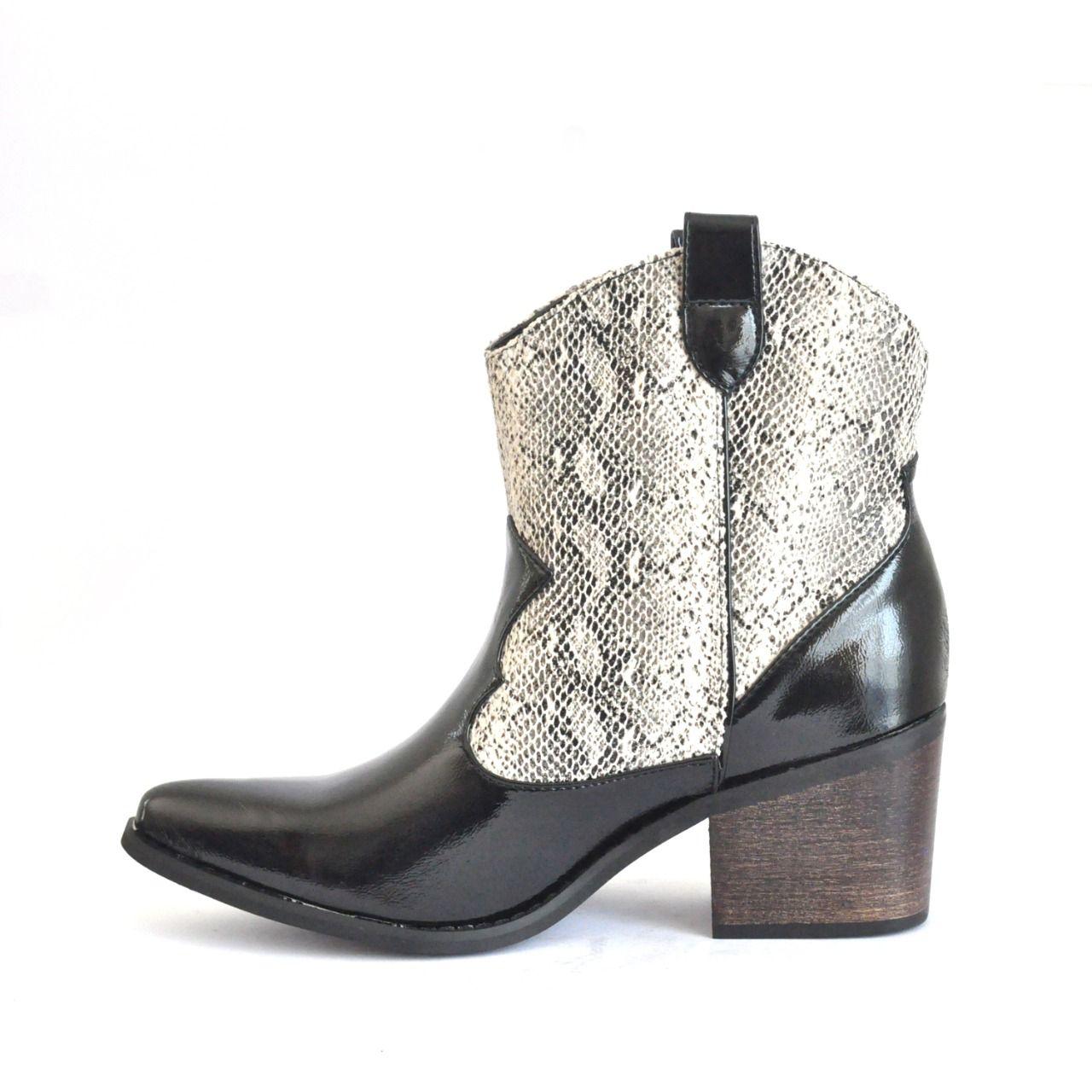 Botín Negro Animal Print Mujer C7306 Gotta-3