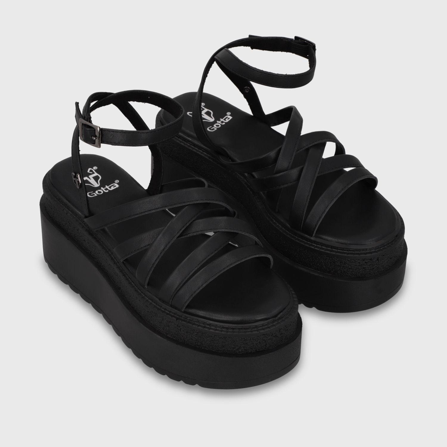 Sandalia Plataforma Negro Mujer 65931-2