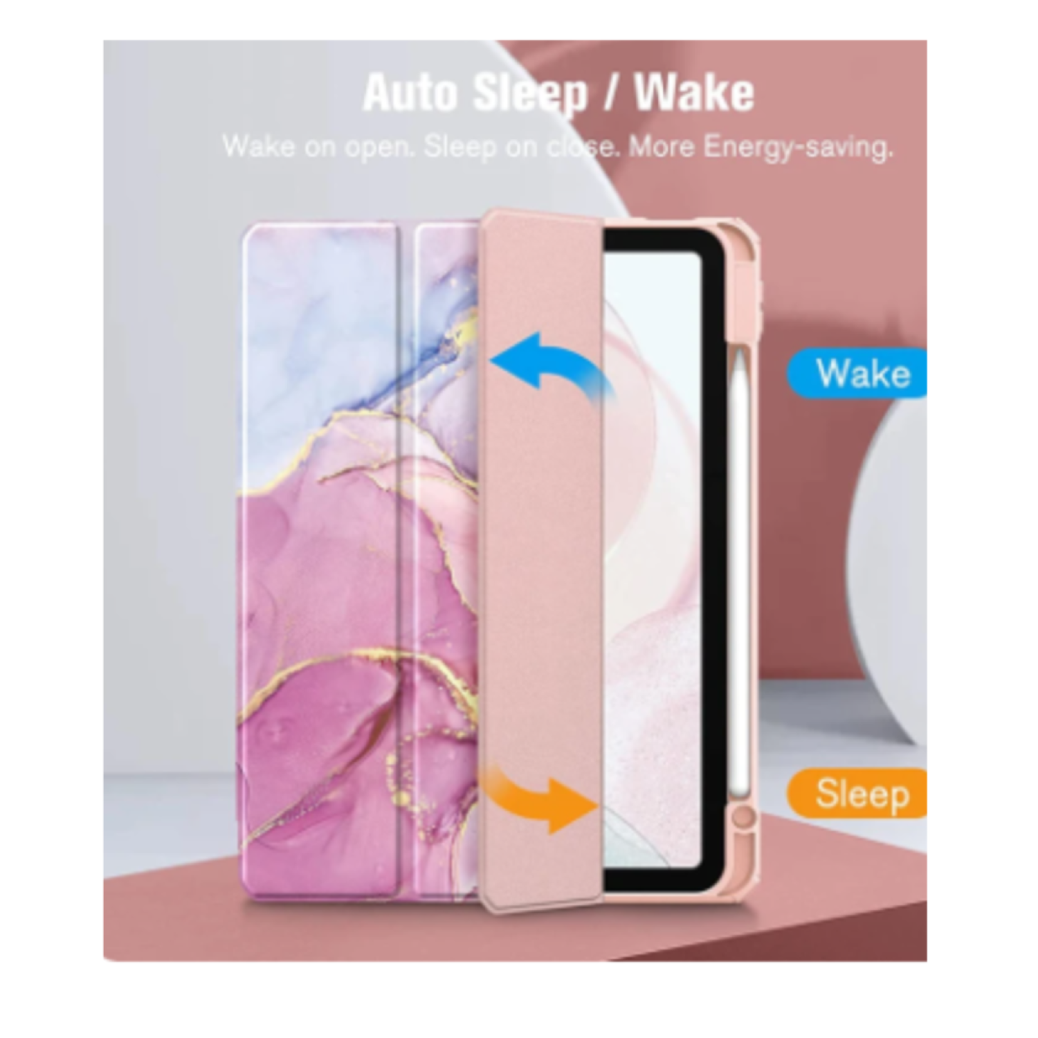 Funda Smart Cover Clear Mármol Compatible Con iPad Air 11 M3 2025 Rosado-2