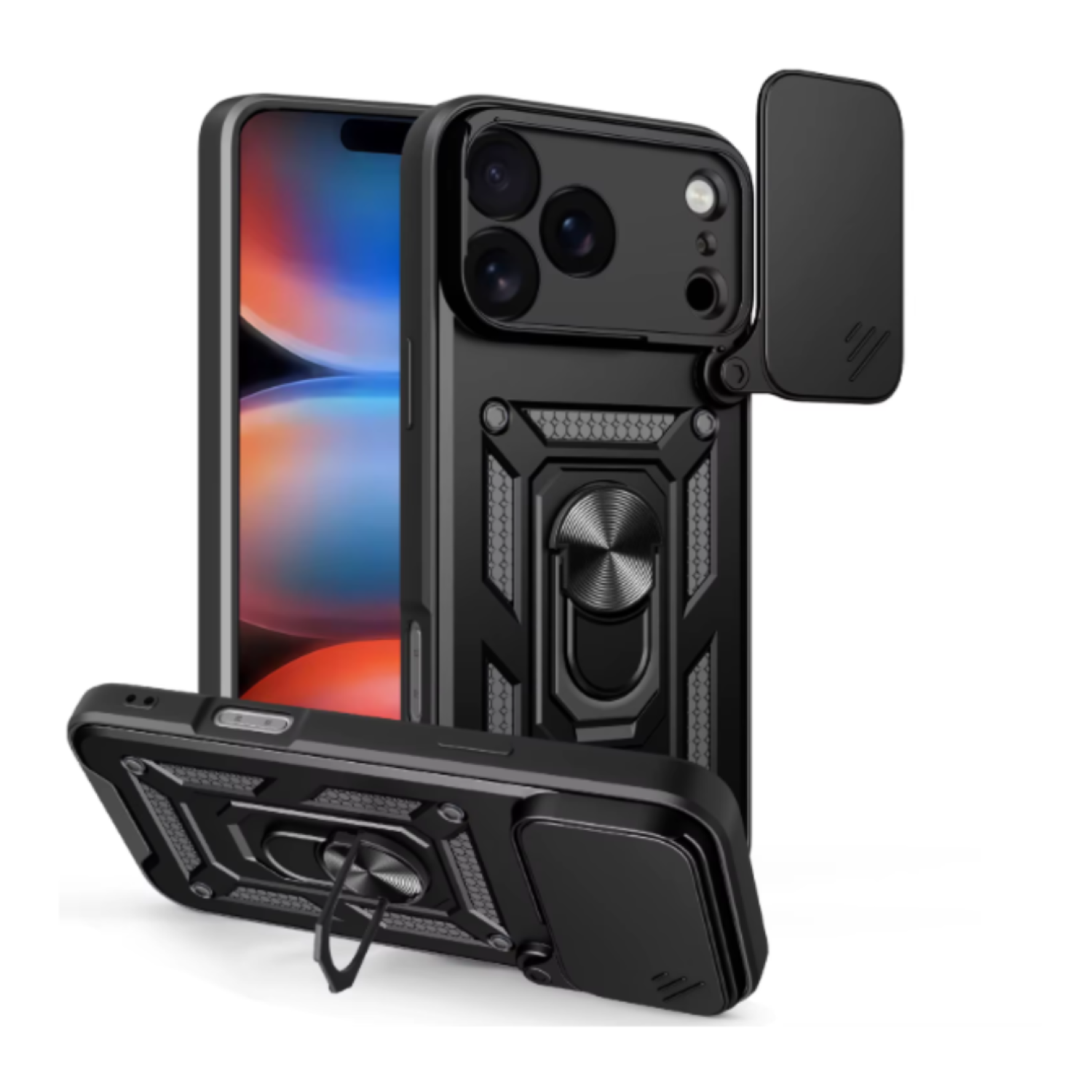 Carcasa Para iPhone 17 Pro Max Antigolpe Anillo Negro + Mica-2