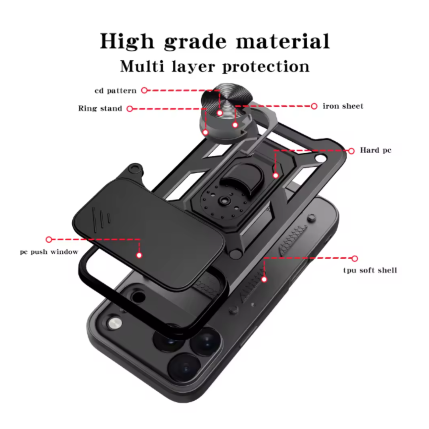 Carcasa Para iPhone 17 Pro Max  Anti Golpes Anillo Negro-3