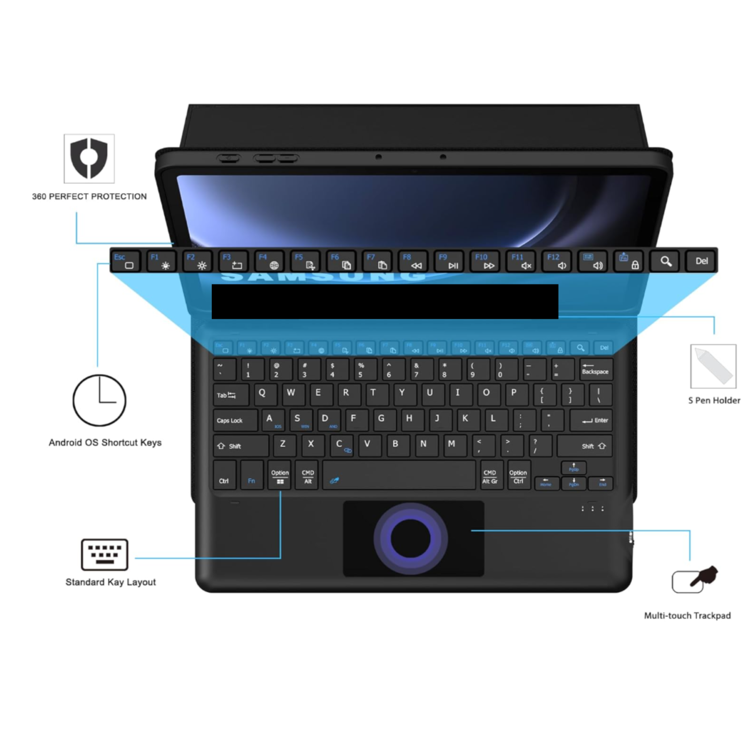 Funda Con Teclado Touchpad Negro Compatible Con Tablet S9 Fe 10.9-4
