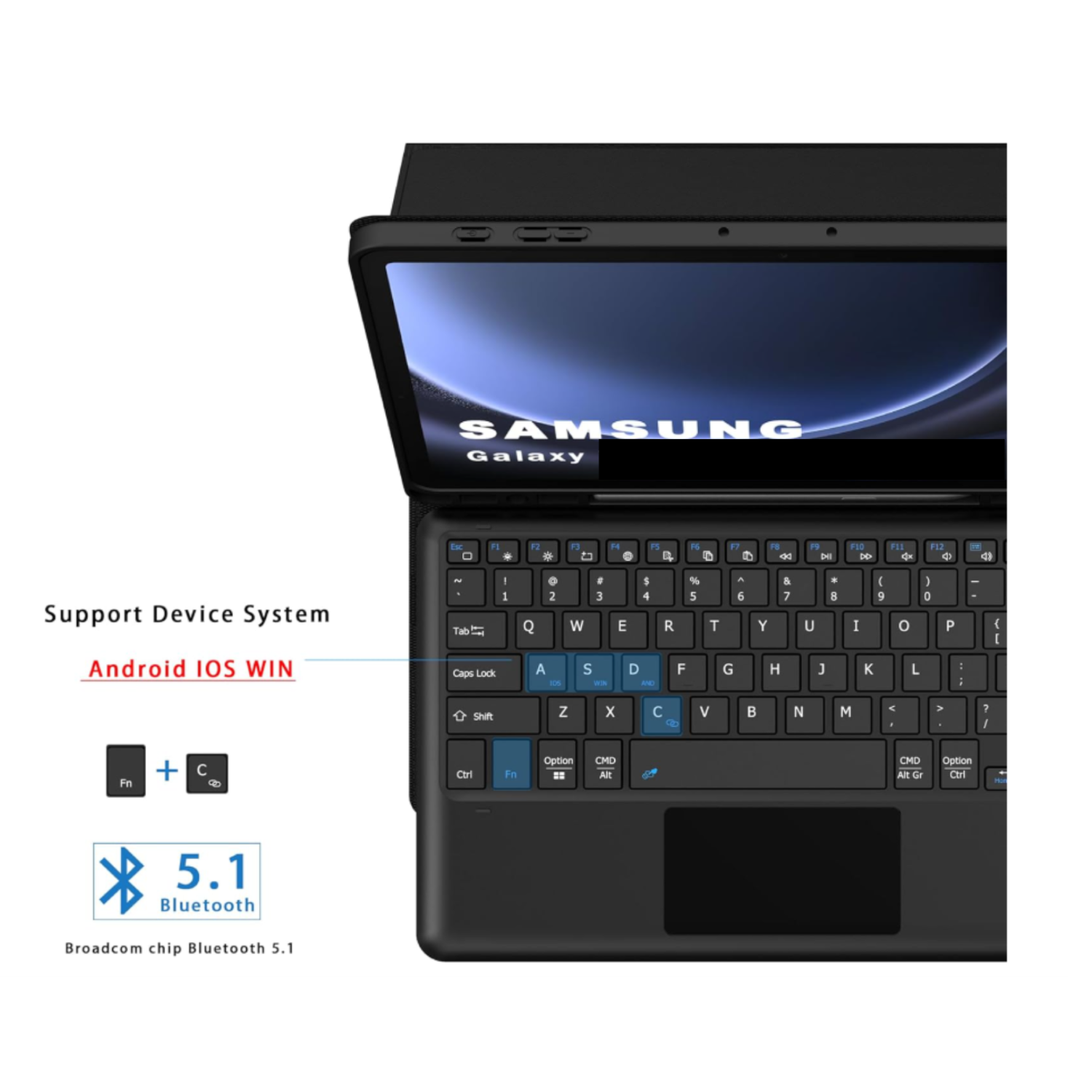 Funda Con Teclado Touchpad Negro Compatible Con Tablet S9 Fe 10.9-9