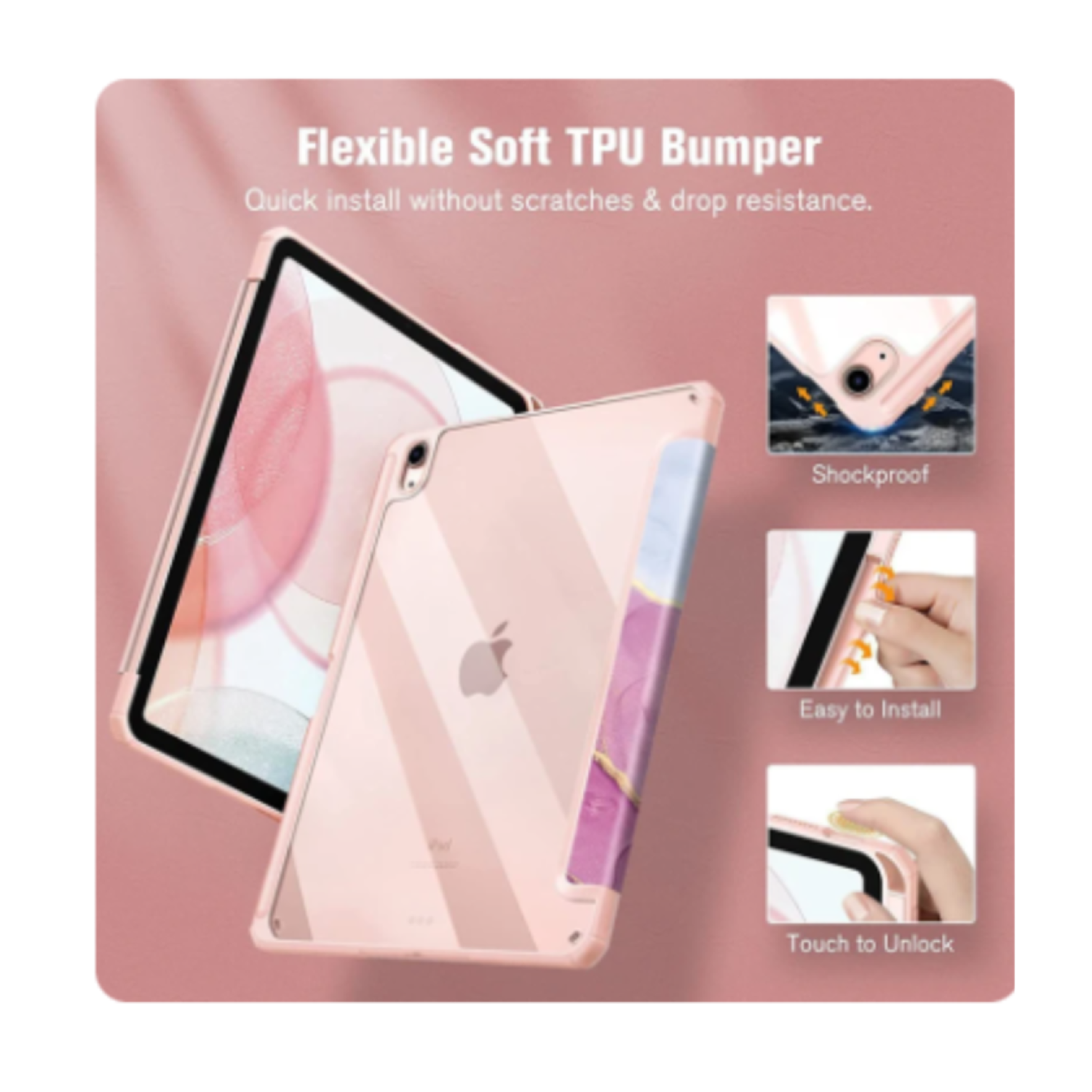 Funda Smart Cover Clear Mármol Compatible Con iPad 10ma Gene 10.9 Rosado-1