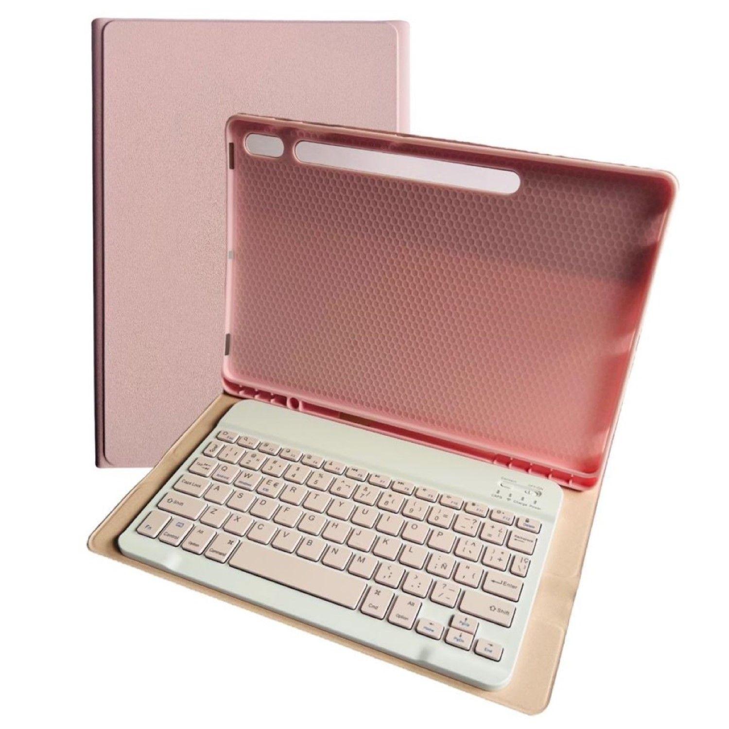 Funda Con Teclado Rosado Para Samsung S10 Plus 12.4 Español-5