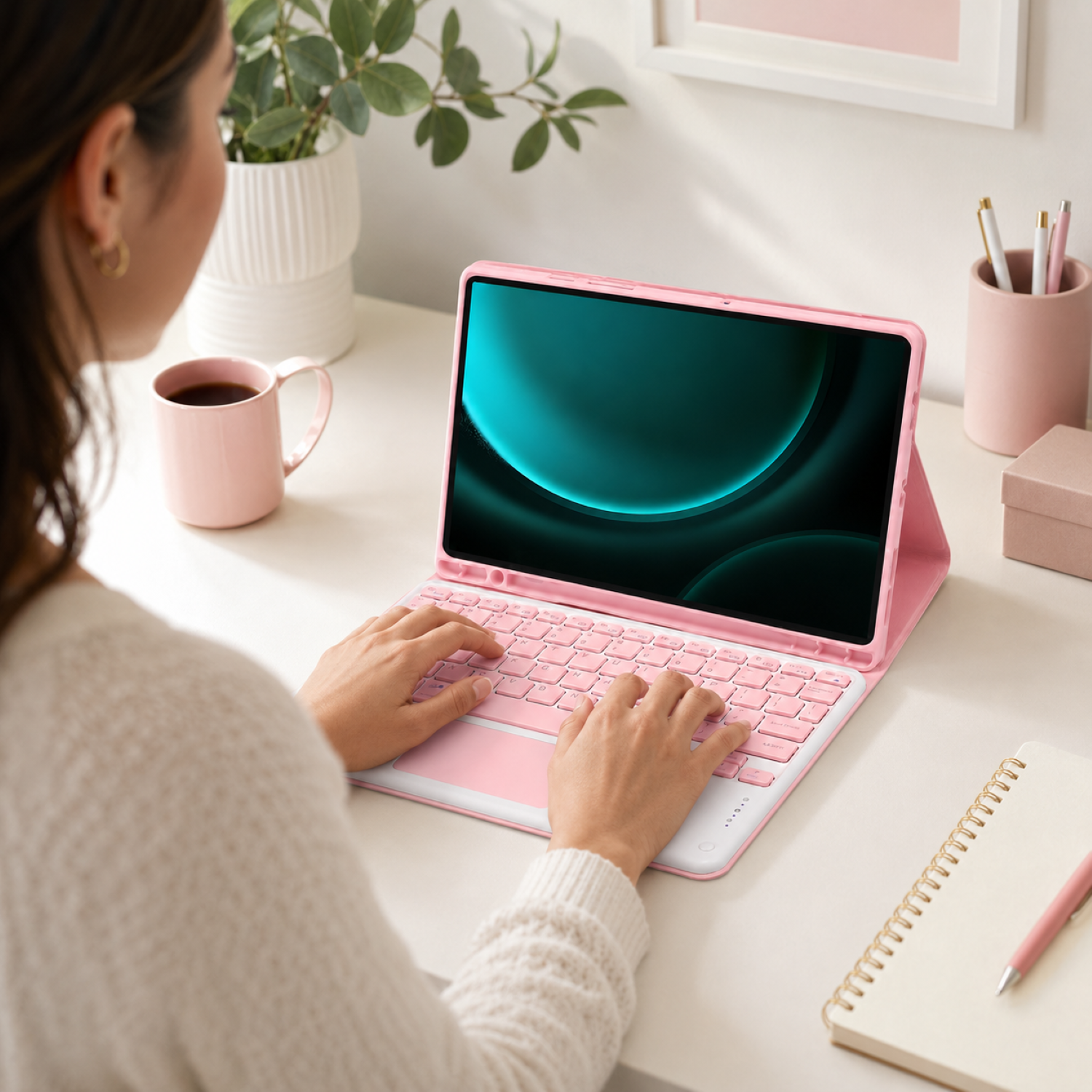 Funda Con Teclado Rosado Compatible Con iPad Air 11 M3 2025 Español-3