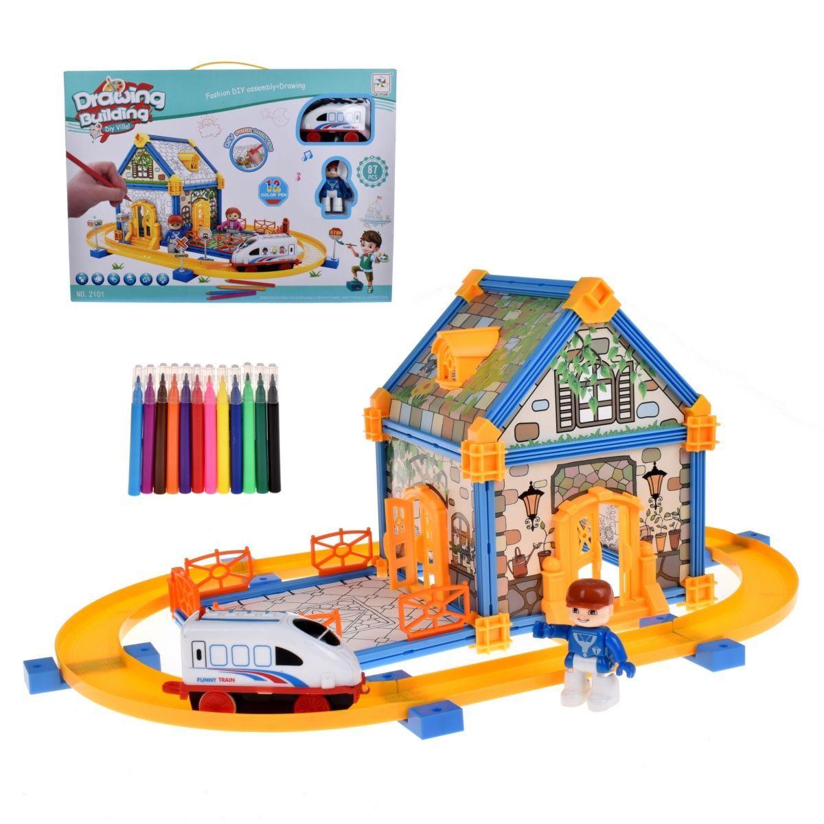 Pista Tren Musical Con Luces De 87 Piezas Que Incluye Set Para Armar Casa Con Plumones-0