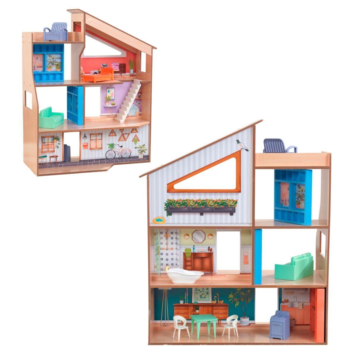 Casa Muñecas Hazel De Madera De 3 Pisos, 4 Piezas, Y Accesorios Para Muñecas Tipo Barbie-0