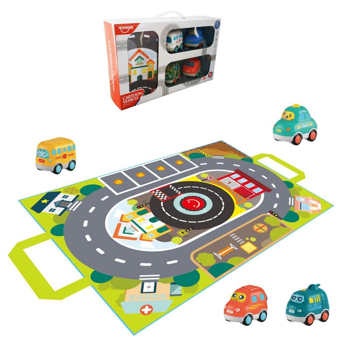 Playset Pista Tela Con 4 Vehiculos Infantiles Con Luces Y Sonidos-0