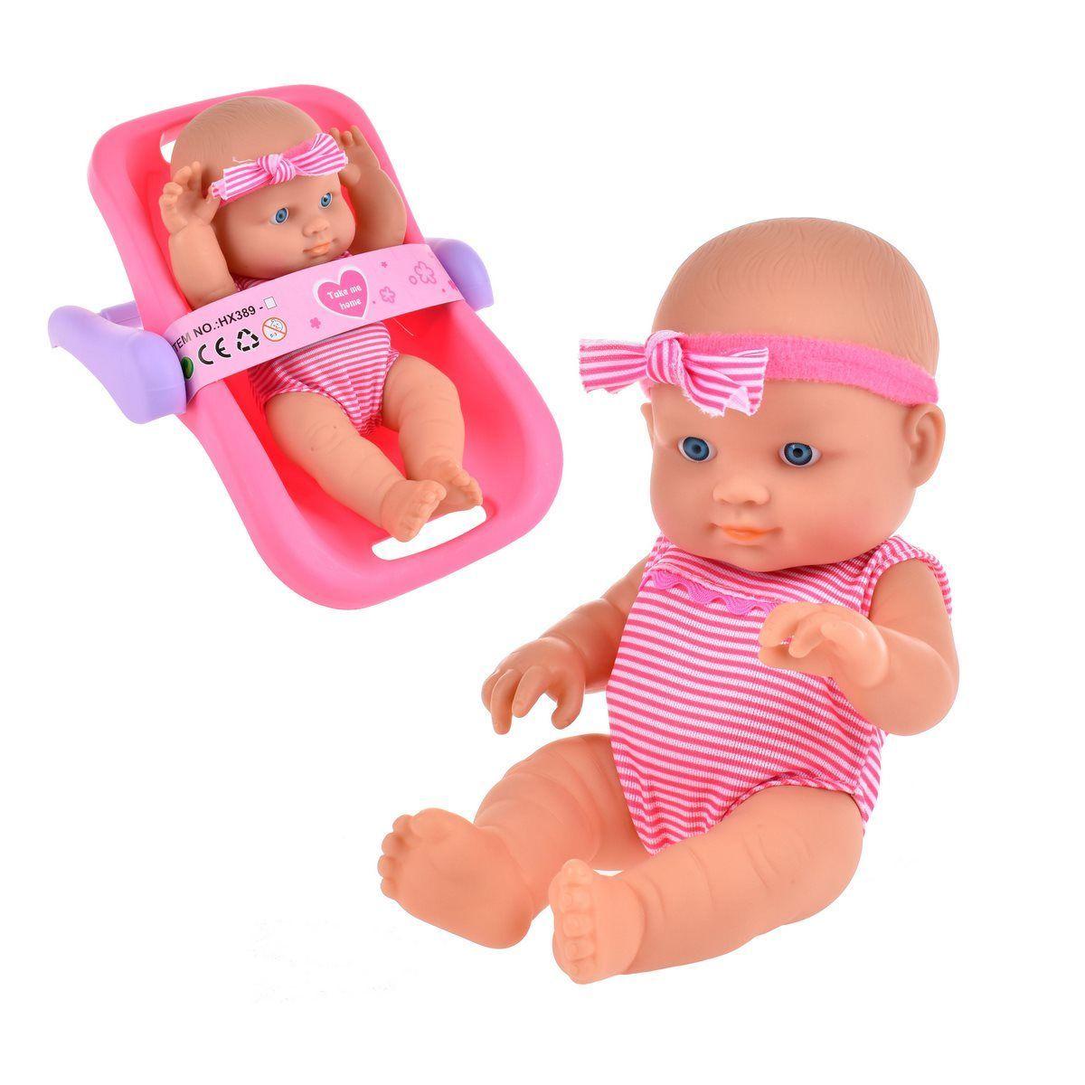 Muñeca De 20 Cms Con Silla Nido - Enterito A Rayas Blancas-0