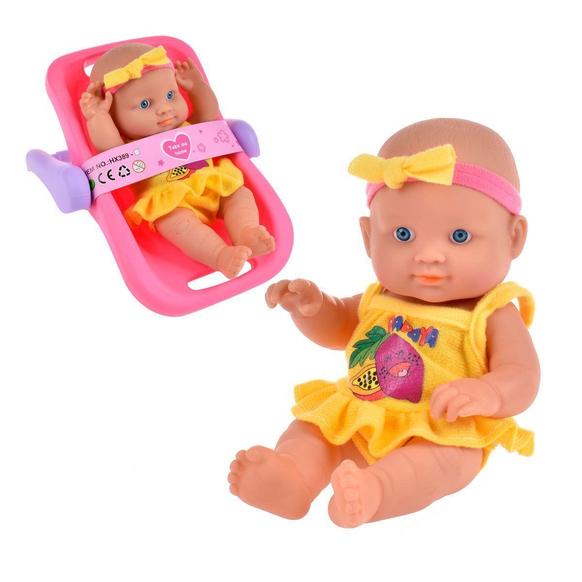 Muñeca De 20 Cms Con Silla Nido - Enterito Amarillo-0