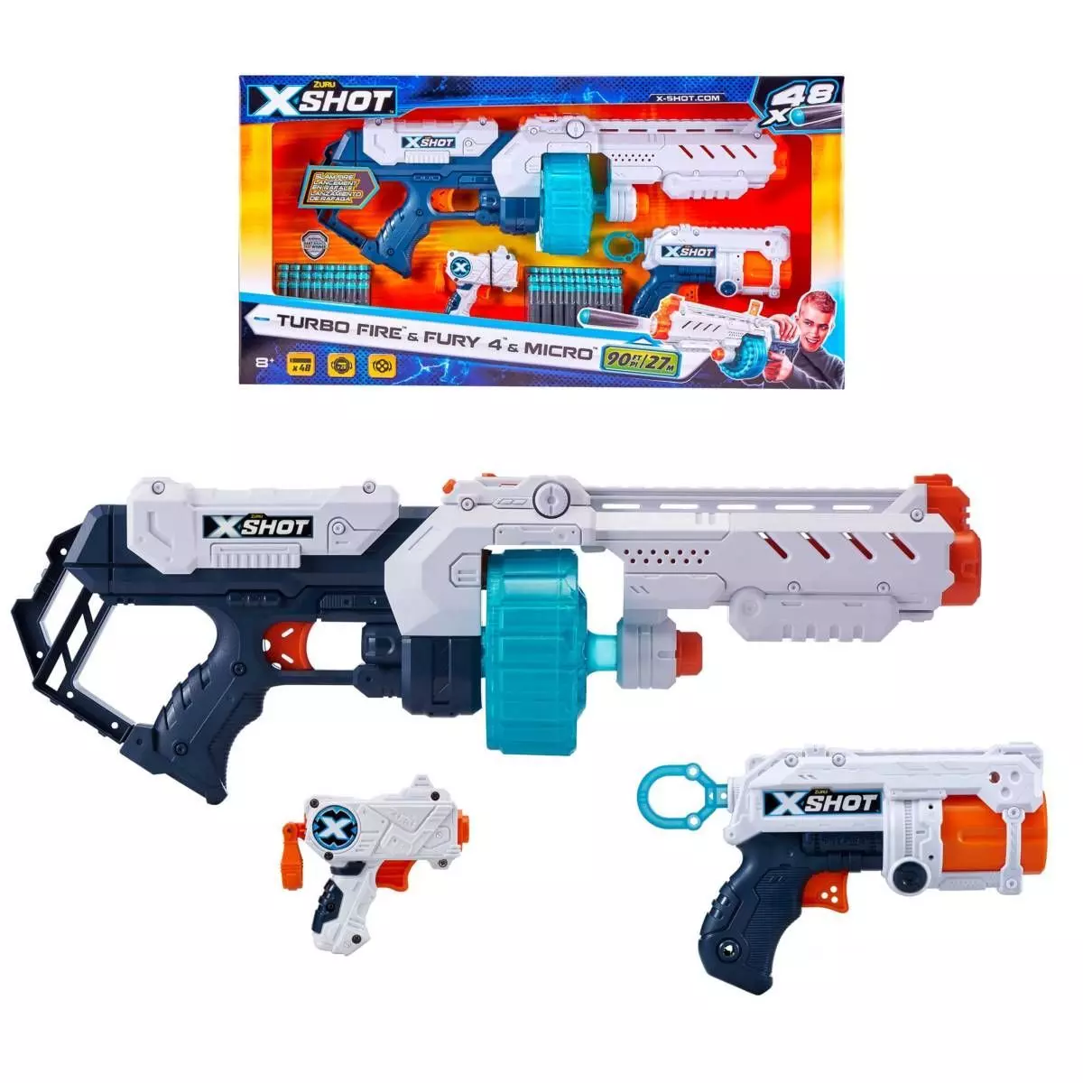 Pack 3 Lanzadores : Micro, Fire Y Fury-4 Con 48 Dardos X-Shot-0