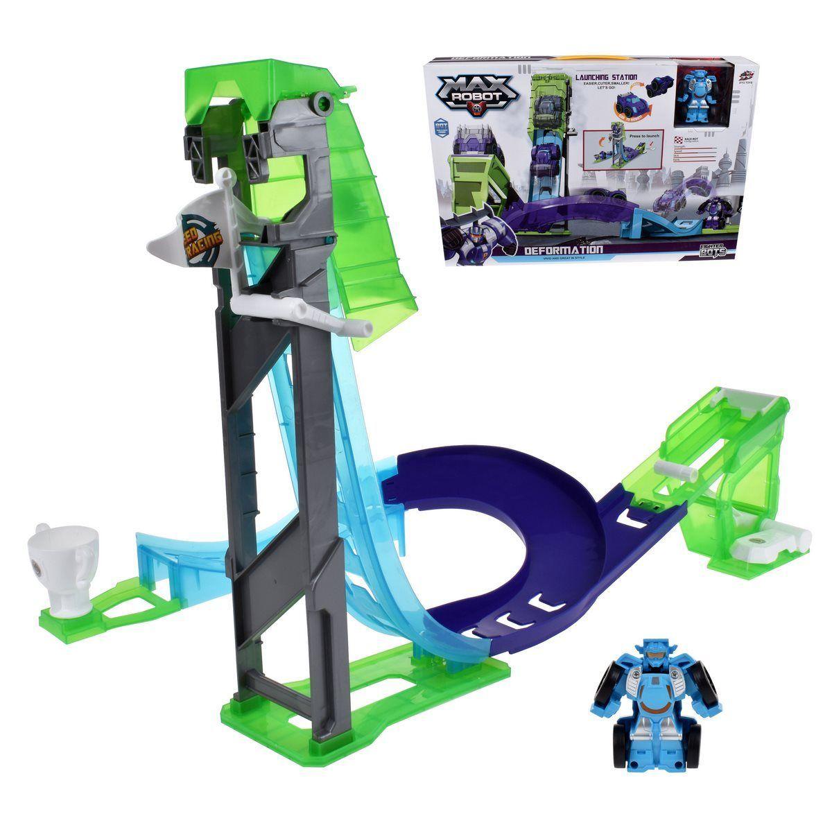 Pista Ascensor Con Auto Transformable En Robot - Celeste-0