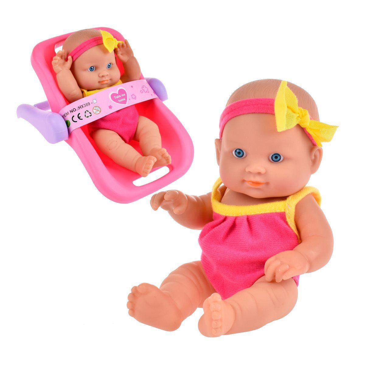 Muñeca De 20 Cms Con Silla Nido - Enterito Fucsia Con Bordes Amarillo-0