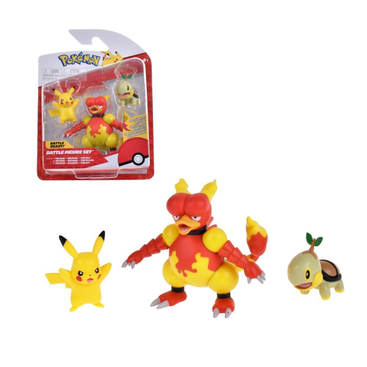 Pack 3 Figuras De 5 A 8 Cm. Pokemon - Turtwig - Pikachu #9 - Magmar-0