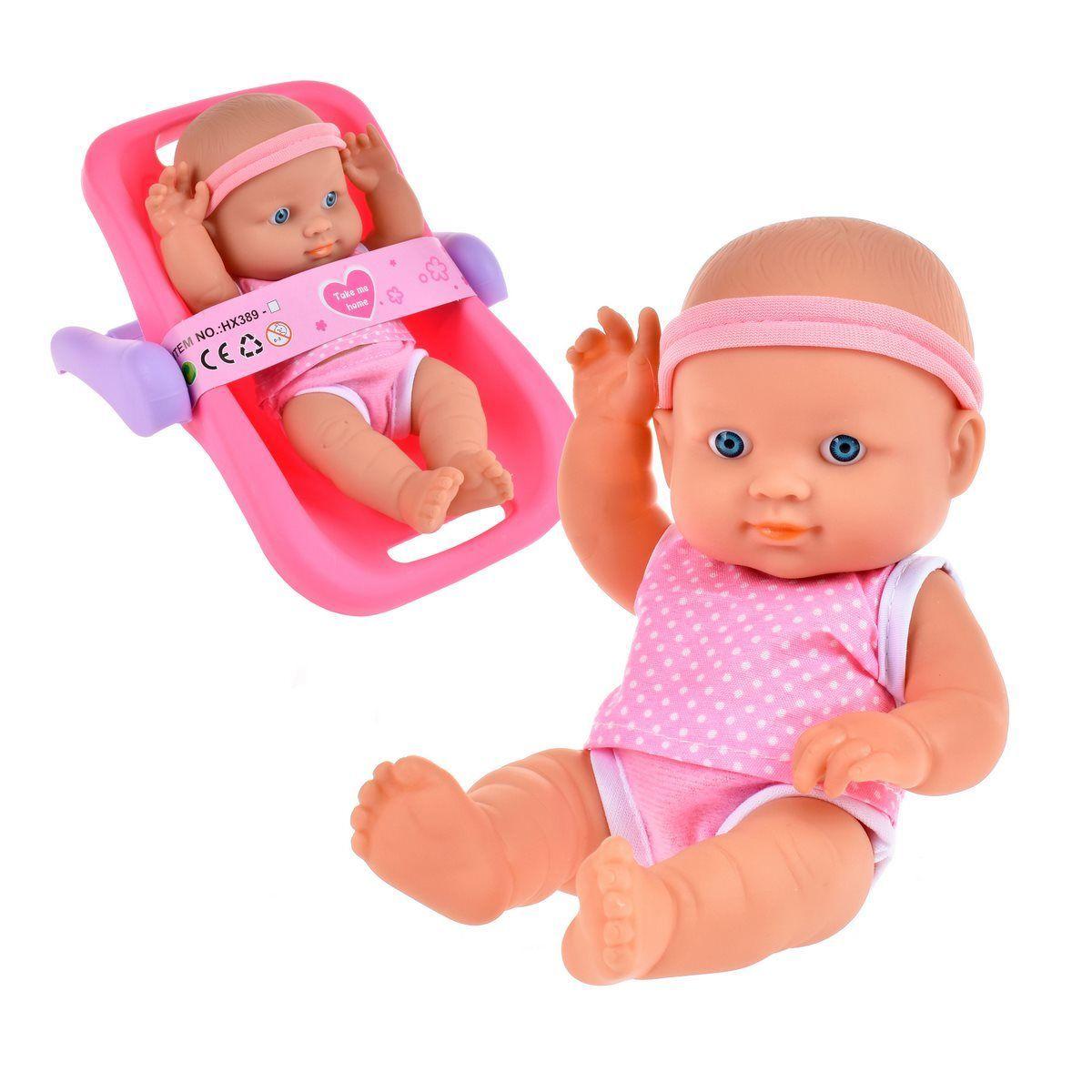 Muñeca De 20 Cms Con Silla Nido - Conjunto Rodado Con Lunares Blancos-0