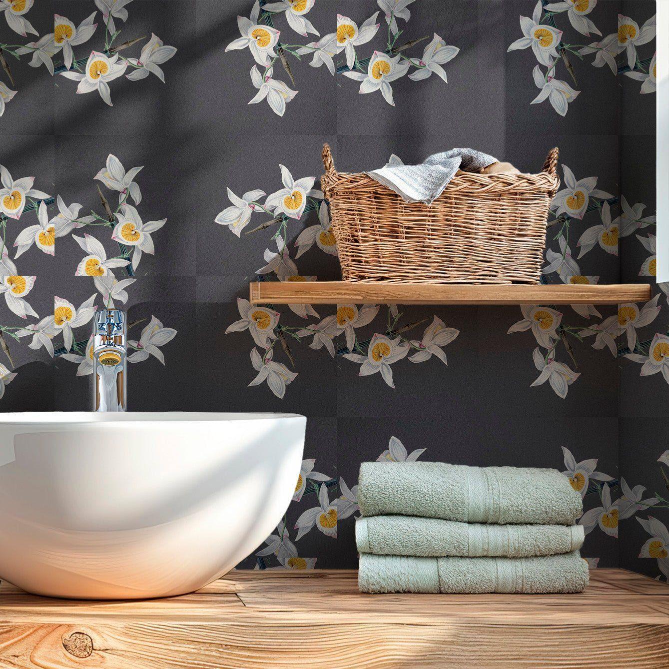 Mosaico Adhesivo Reposicionables para pisos - Flores Geométricas en Gris-0