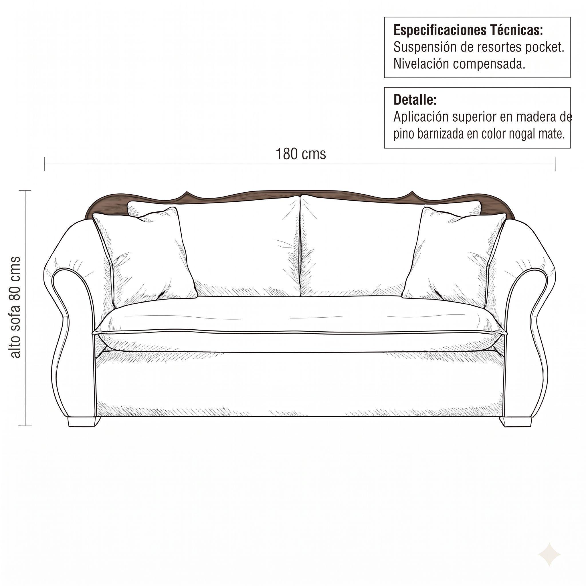 Living 311 Afgano beige claro  sofa resortes + 2 sitiales madera-3