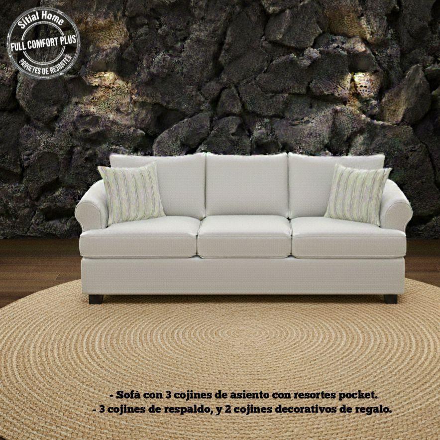 Juego de Living Pastora blanco 311 sofa resortes + 2 sitiales madera-2