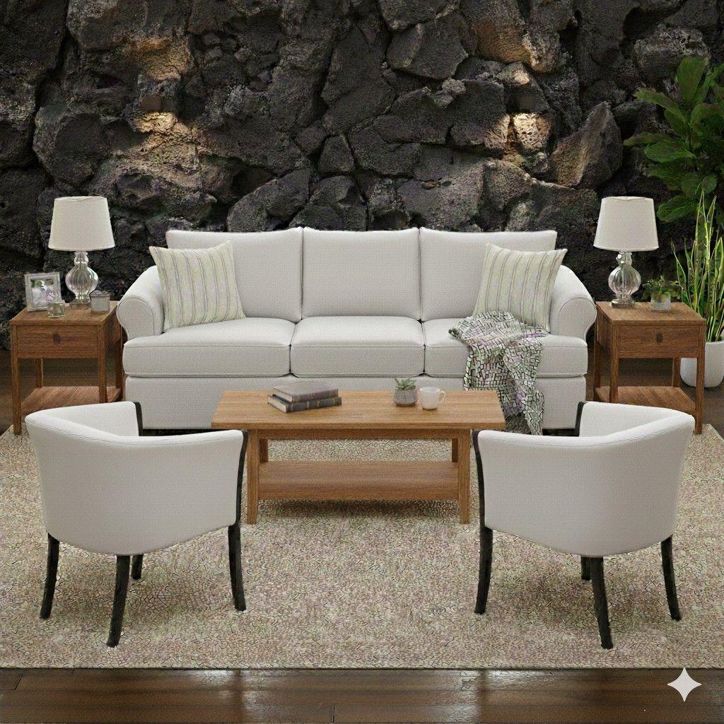 Juego de Living Pastora blanco 311 sofa resortes + 2 sitiales madera-0