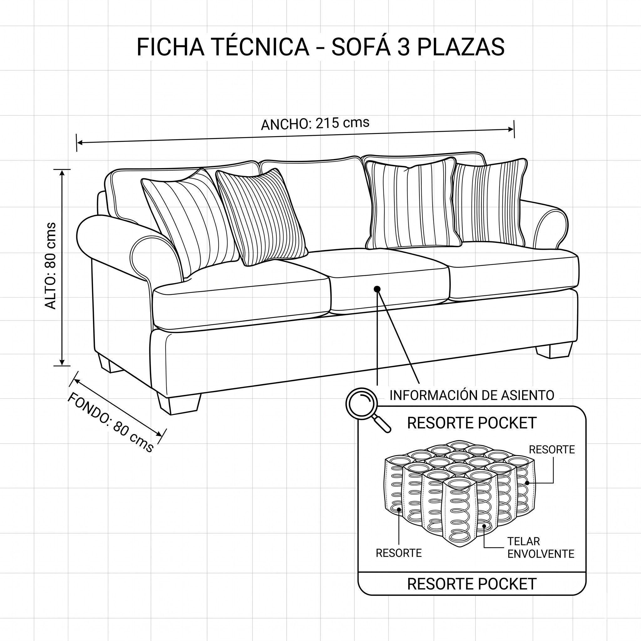 Juego de Living 311 Antonia beige claro sofa con resortes + 2 sitiales madera -3